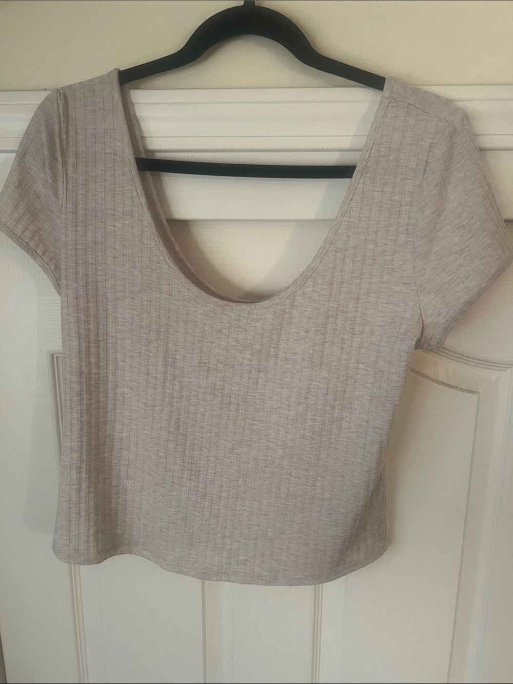 H&M Ribbed Scoop Crop Top - Light Taupe
